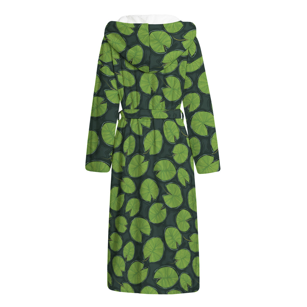 Water Lily Pads Pattern Print Hooded Bathrobe