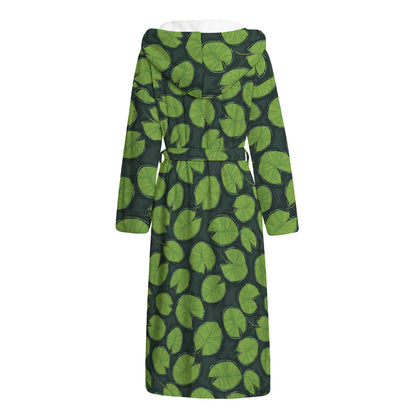 Water Lily Pads Pattern Print Hooded Bathrobe