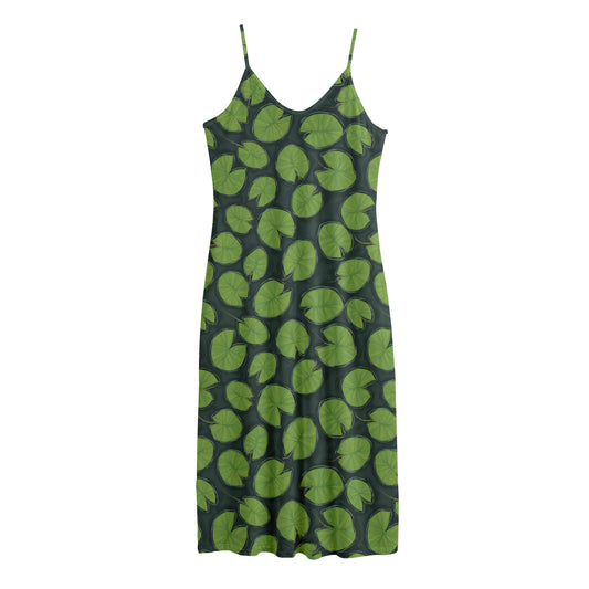 Water Lily Pads Pattern Print Jersey Midi Cami Dress
