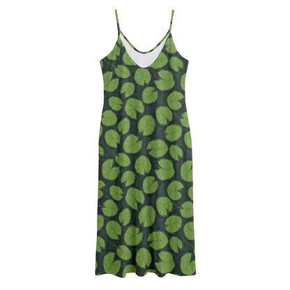 Water Lily Pads Pattern Print Jersey Midi Cami Dress
