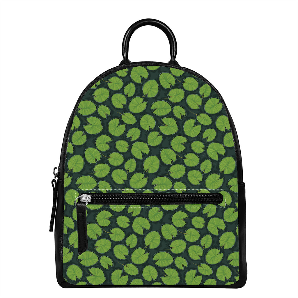 Water Lily Pads Pattern Print Leather Backpack
