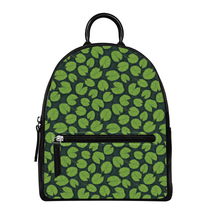 Water Lily Pads Pattern Print Leather Backpack