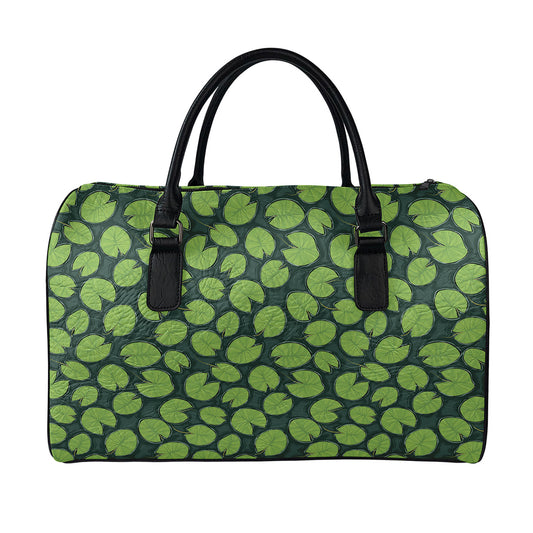 Water Lily Pads Pattern Print Leather Duffle Bag