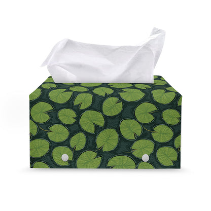 Water Lily Pads Pattern Print Leather Tissue Box Cover