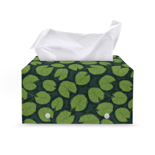 Water Lily Pads Pattern Print Leather Tissue Box Cover