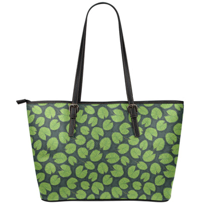 Water Lily Pads Pattern Print Leather Tote Bag