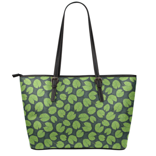 Water Lily Pads Pattern Print Leather Tote Bag