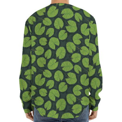 Water Lily Pads Pattern Print Long Sleeve Baseball Jersey