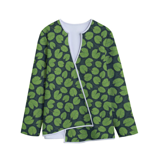 Water Lily Pads Pattern Print Long Sleeve Short Coat