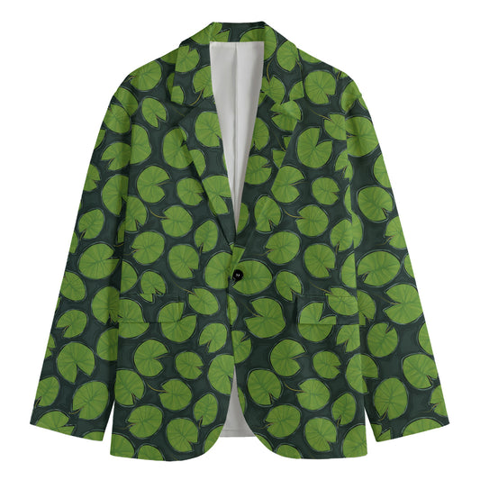 Water Lily Pads Pattern Print Men's Cotton Blazer