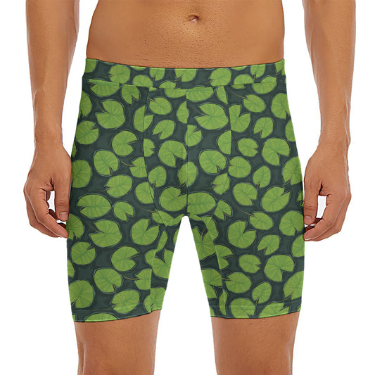 Water Lily Pads Pattern Print Men's Long Boxer Briefs