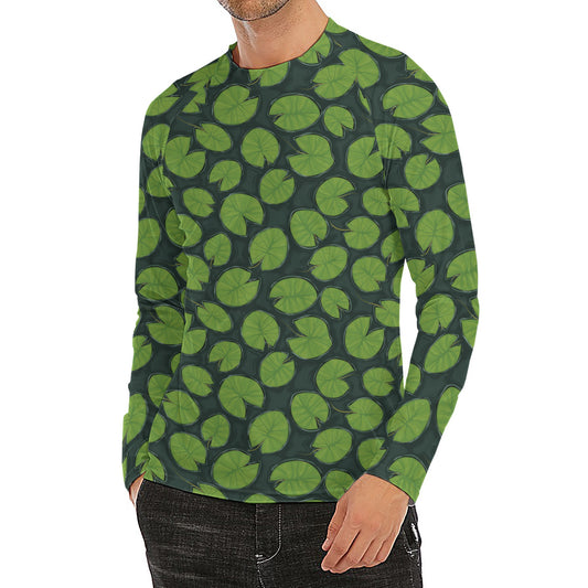 Water Lily Pads Pattern Print Men's Long Sleeve Rash Guard