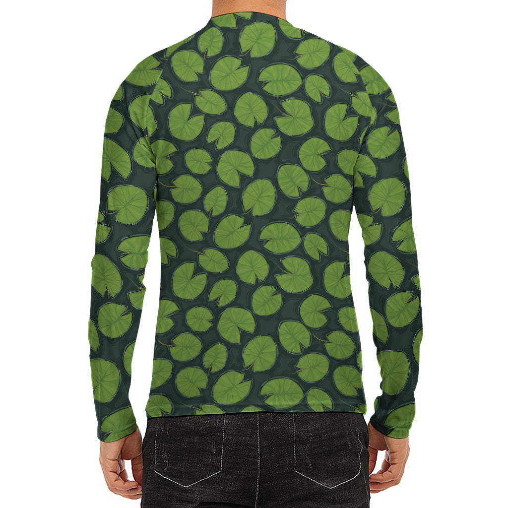 Water Lily Pads Pattern Print Men's Long Sleeve Rash Guard