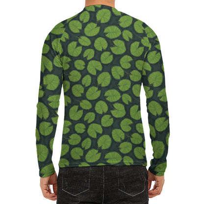 Water Lily Pads Pattern Print Men's Long Sleeve Rash Guard