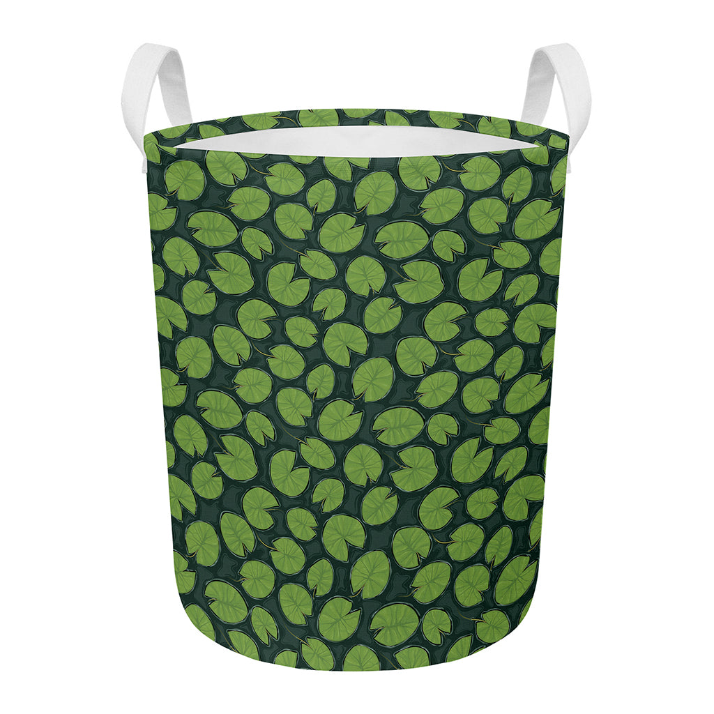 Water Lily Pads Pattern Print Round Laundry Basket