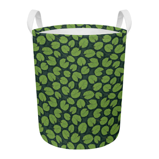 Water Lily Pads Pattern Print Round Laundry Basket