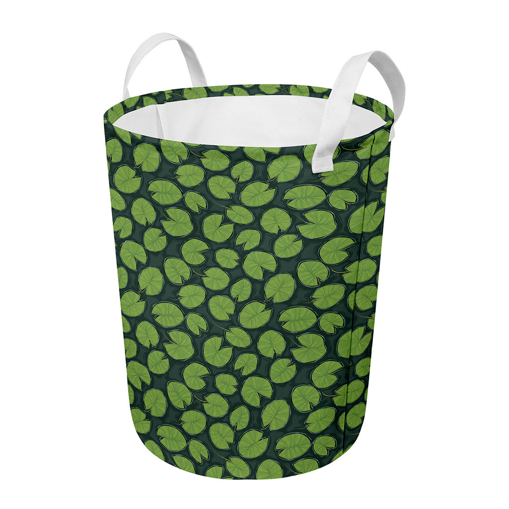 Water Lily Pads Pattern Print Round Laundry Basket