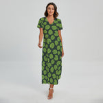 Water Lily Pads Pattern Print Short Sleeve Maxi Dress