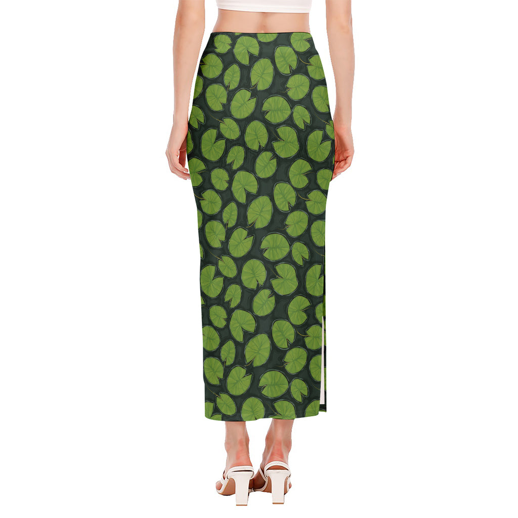 Water Lily Pads Pattern Print Side Slit Maxi Skirt