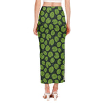 Water Lily Pads Pattern Print Side Slit Maxi Skirt