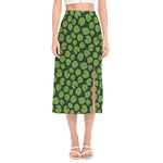 Water Lily Pads Pattern Print Side Slit Midi Skirt