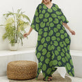Water Lily Pads Pattern Print Silk V-Neck Kaftan Dress