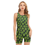 Water Lily Pads Pattern Print Sleeveless One Piece Swimsuit