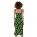 Water Lily Pads Pattern Print Slim Fit Midi Cami Dress