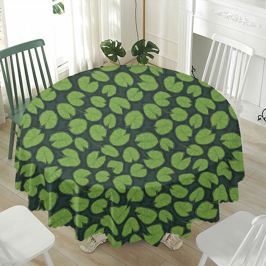 Water Lily Pads Pattern Print Waterproof Round Tablecloth