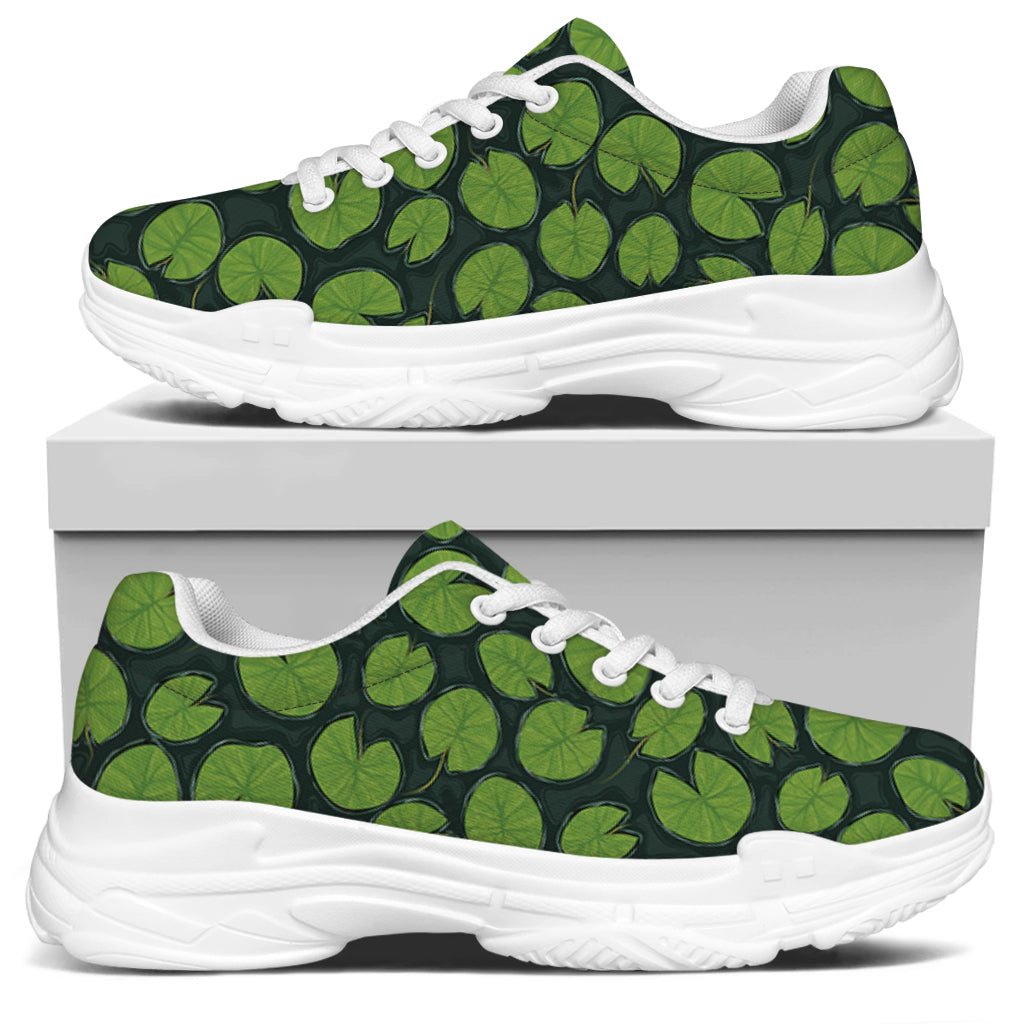 Water Lily Pads Pattern Print White Chunky Shoes