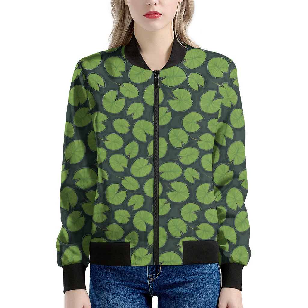 Water Lily Pads Pattern Print Women's Bomber Jacket
