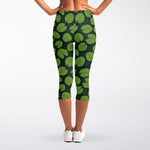 Water Lily Pads Pattern Print Women's Capri Leggings