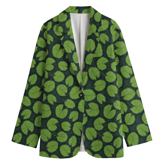 Water Lily Pads Pattern Print Women's Cotton Blazer