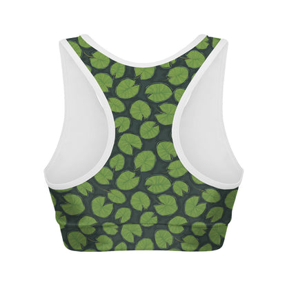 Water Lily Pads Pattern Print Women's Sports Bra