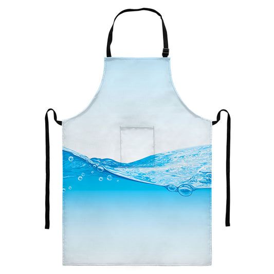 Water Wave Print Bib Apron With Pocket