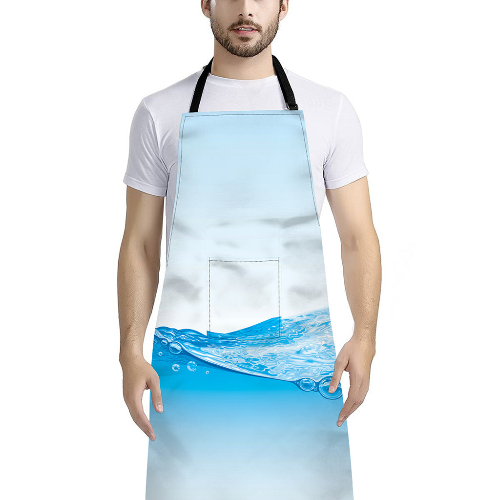 Water Wave Print Bib Apron With Pocket