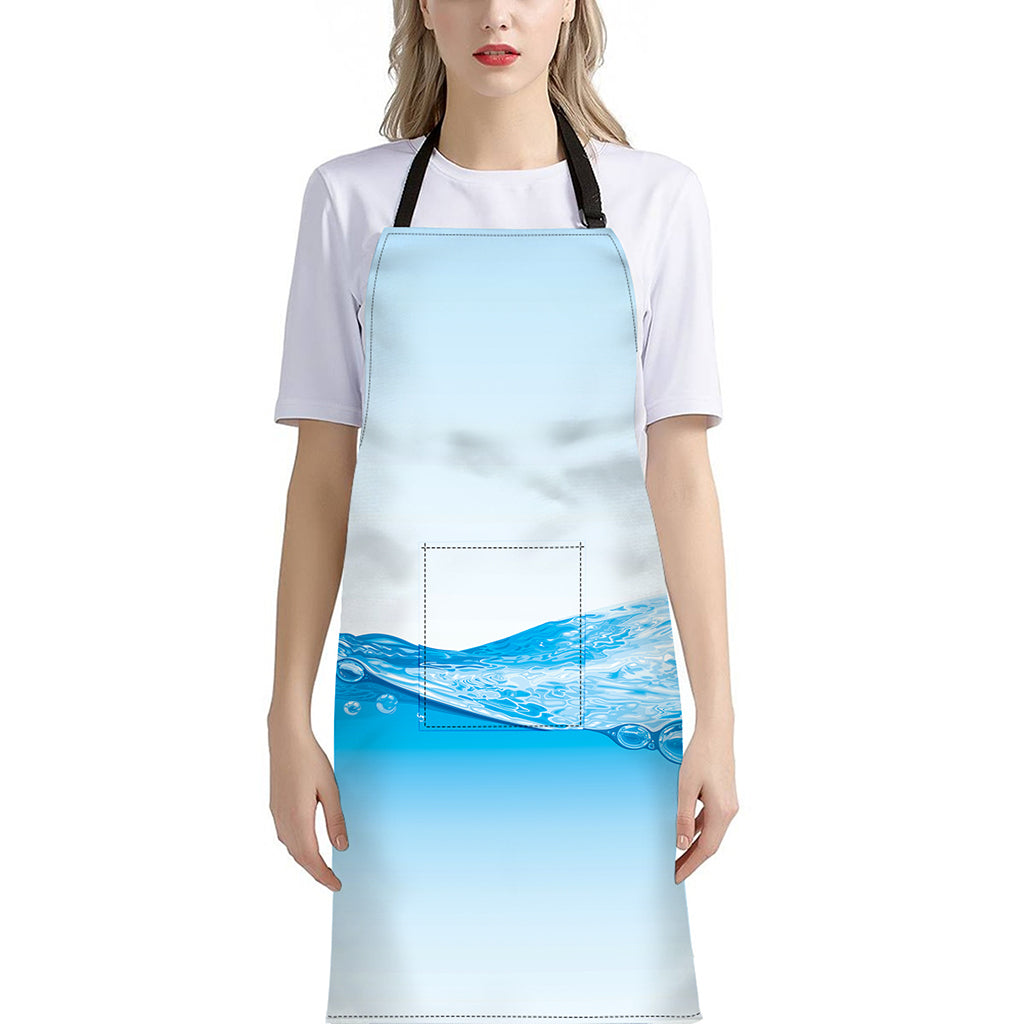 Water Wave Print Bib Apron With Pocket