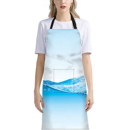 Water Wave Print Bib Apron With Pocket
