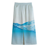 Water Wave Print Cotton Front Slit Maxi Skirt