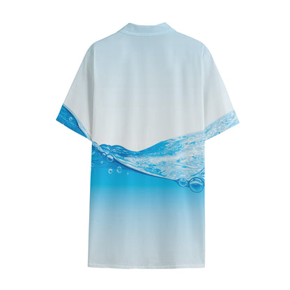 Water Wave Print Cotton Hawaiian Shirt