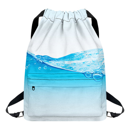 Water Wave Print Drawstring Backpack
