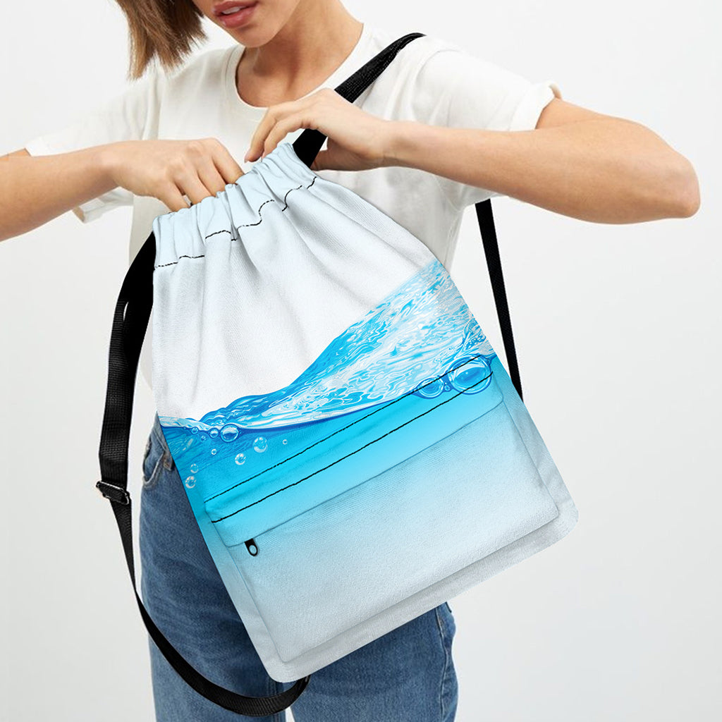 Water Wave Print Drawstring Backpack
