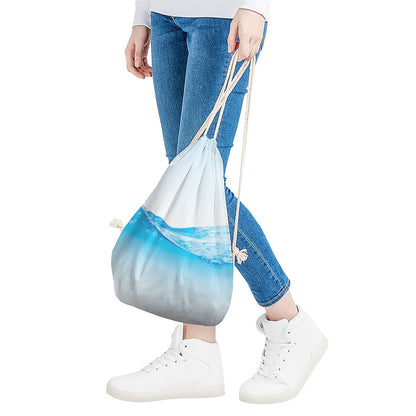 Water Wave Print Drawstring Bag