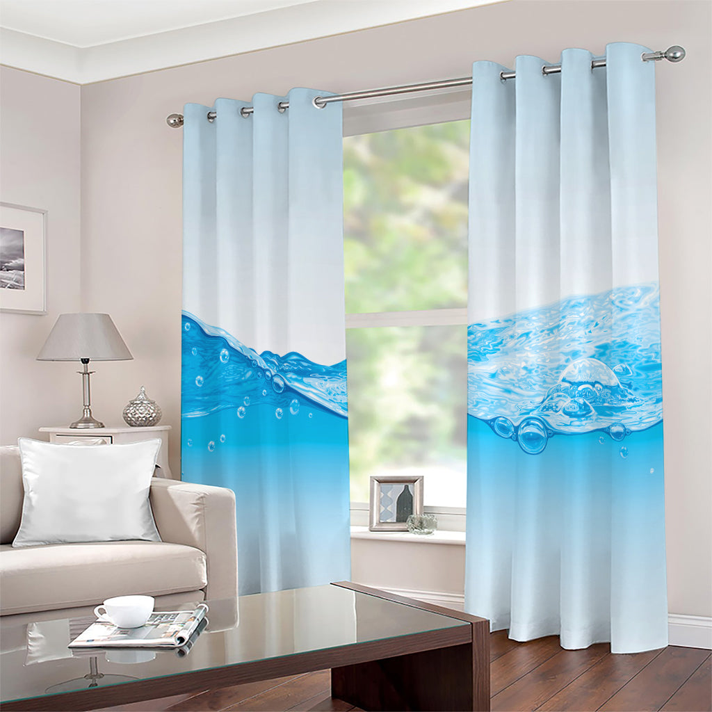 Water Wave Print Extra Wide Grommet Curtains