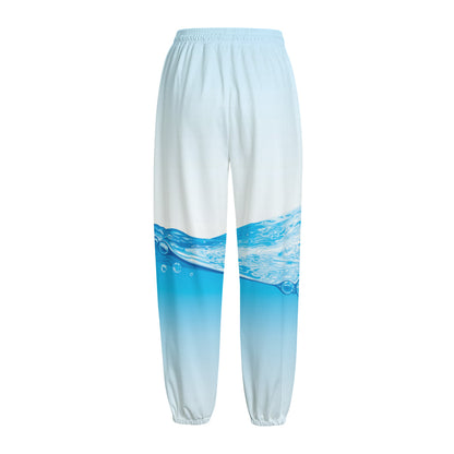 Water Wave Print Fleece Lined Knit Pants