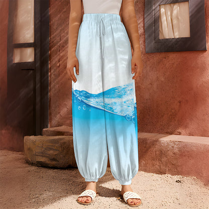 Water Wave Print Harem Pants
