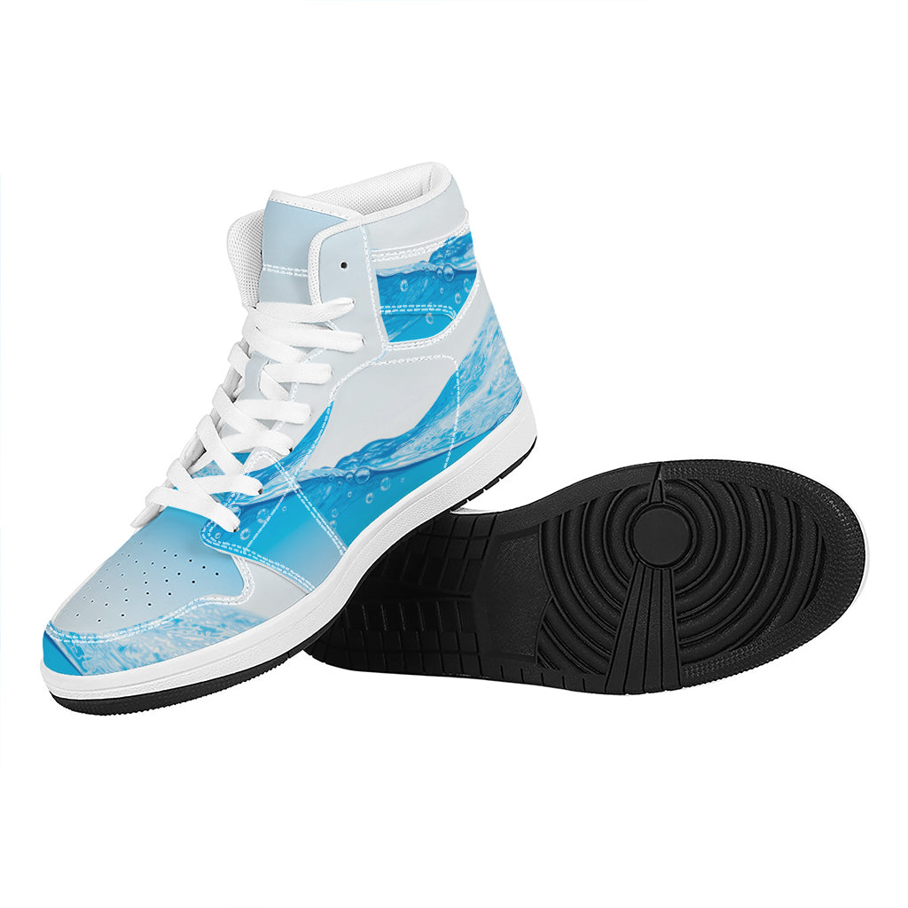 Water Wave Print High Top Leather Sneakers