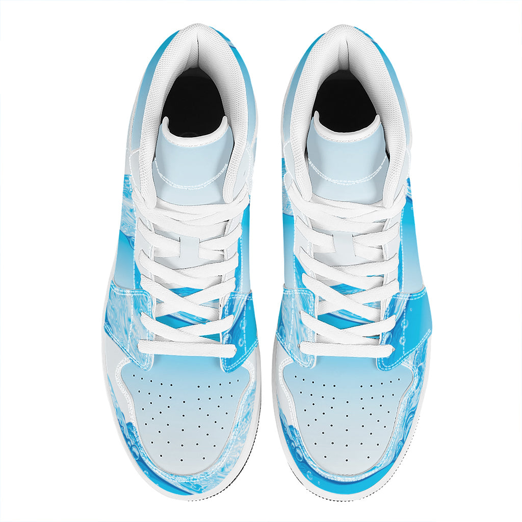 Water Wave Print High Top Leather Sneakers