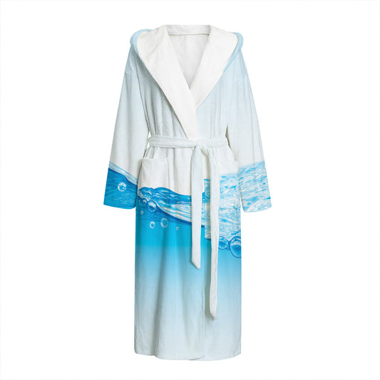 Water Wave Print Hooded Bathrobe