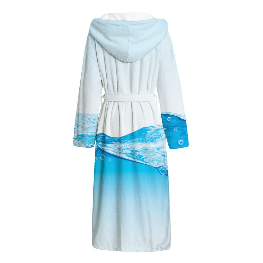 Water Wave Print Hooded Bathrobe